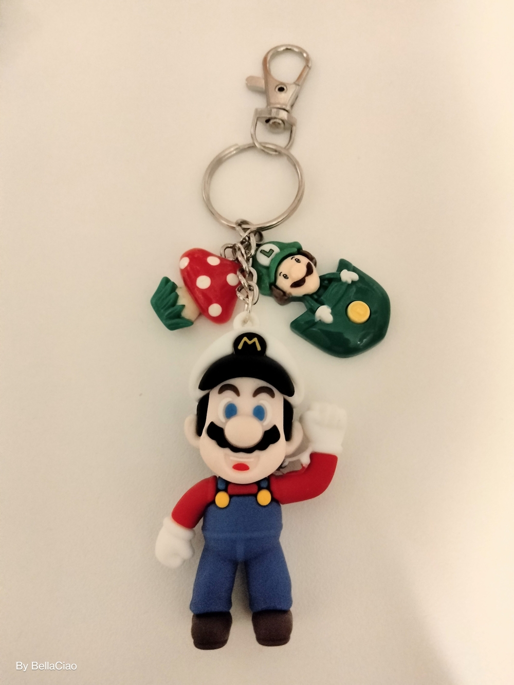 Mario-Style Red & Blue Character Keychain with Charms